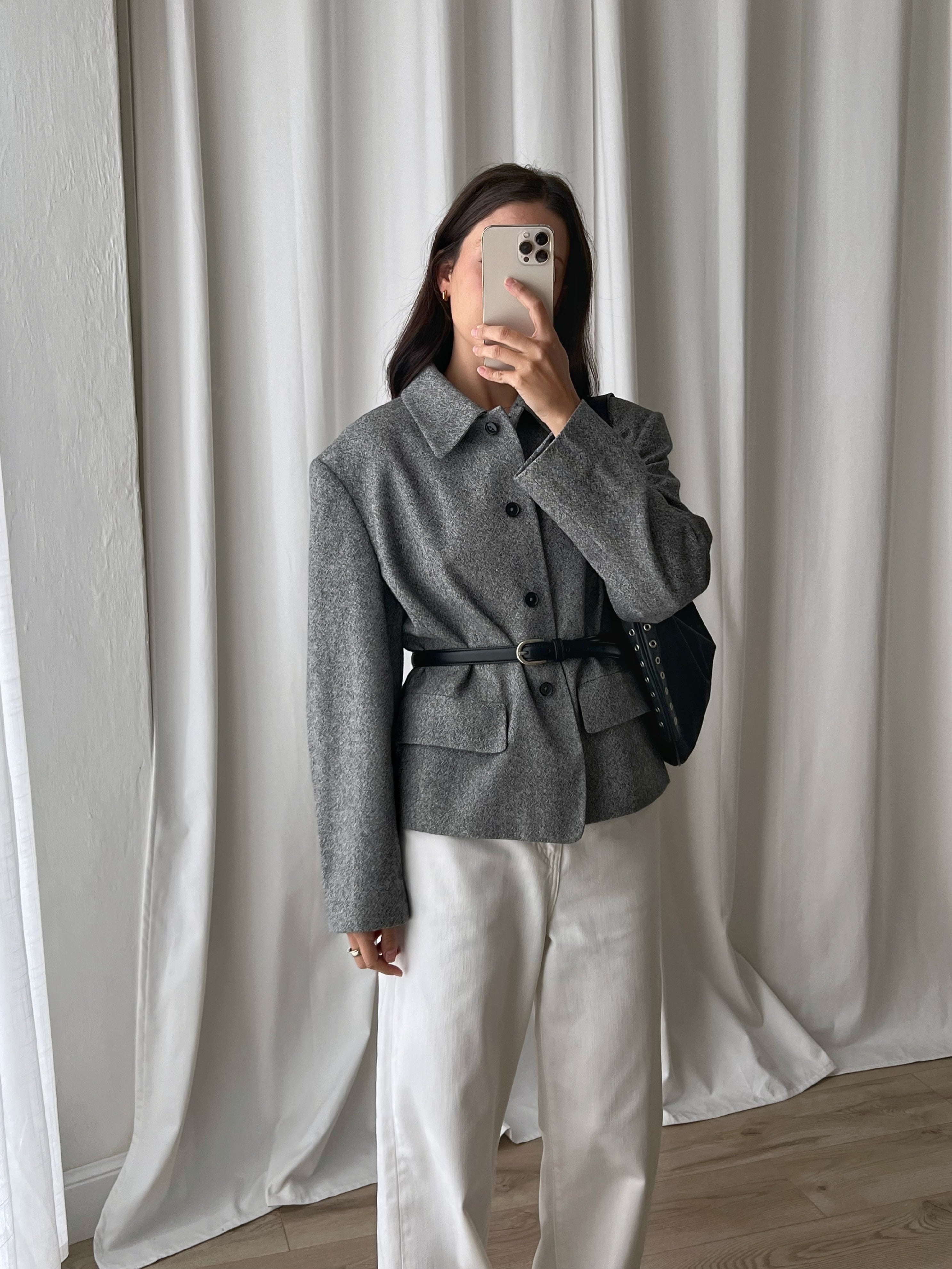 Wool blend crop grey jacket