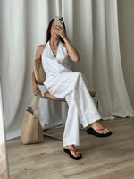 Linen and cotton wide leg pants - White