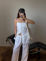 Linen and cotton spaghetti top - White