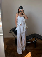 Linen and cotton wide leg pants - White
