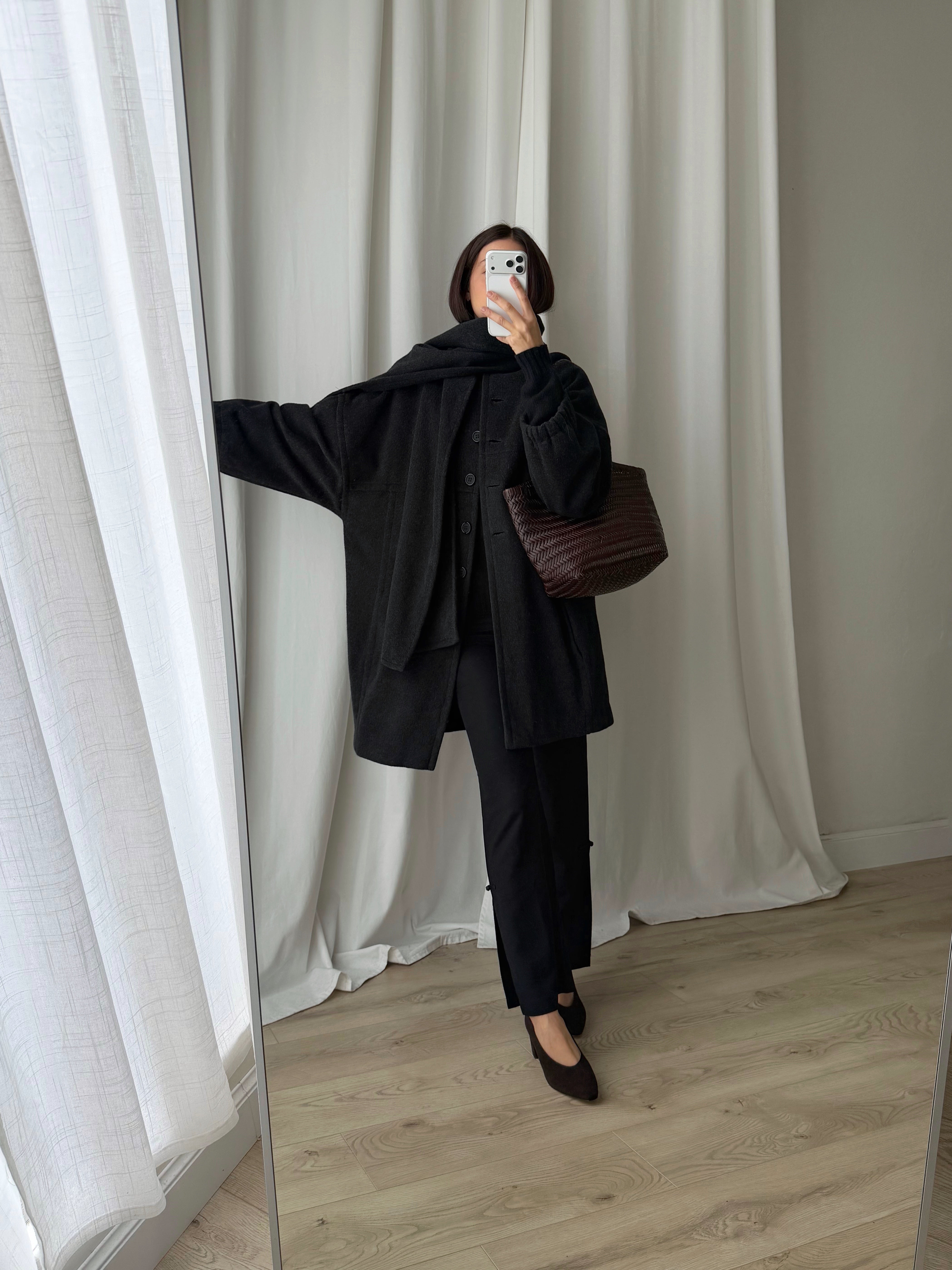 Luisa Spagnoli pure wool grey scarf coat