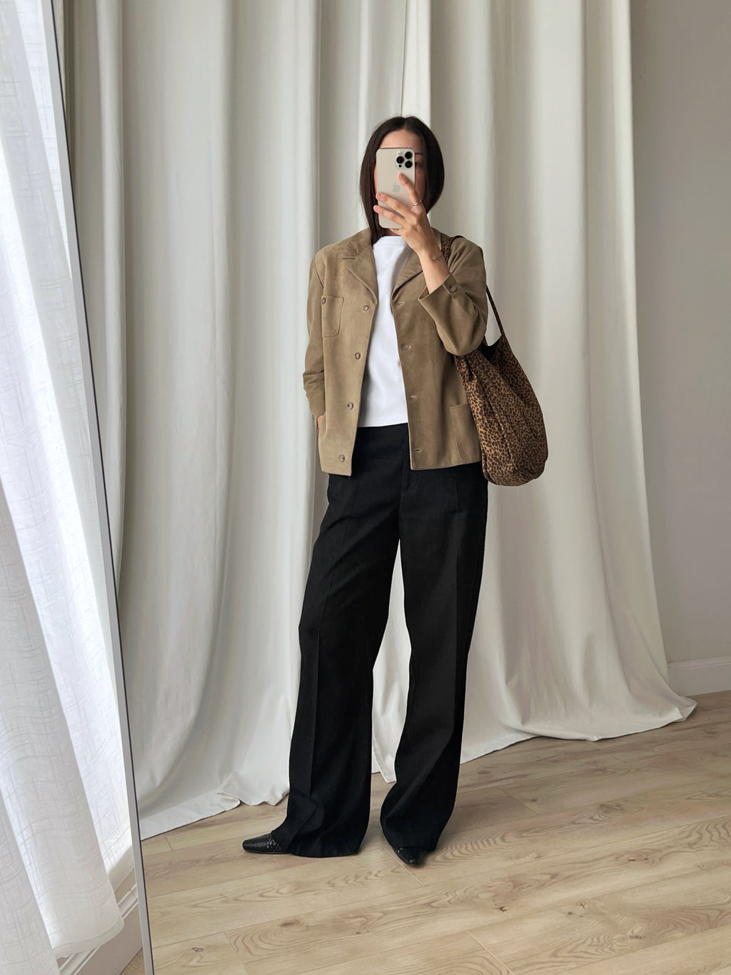 Real suede leather beige jacket