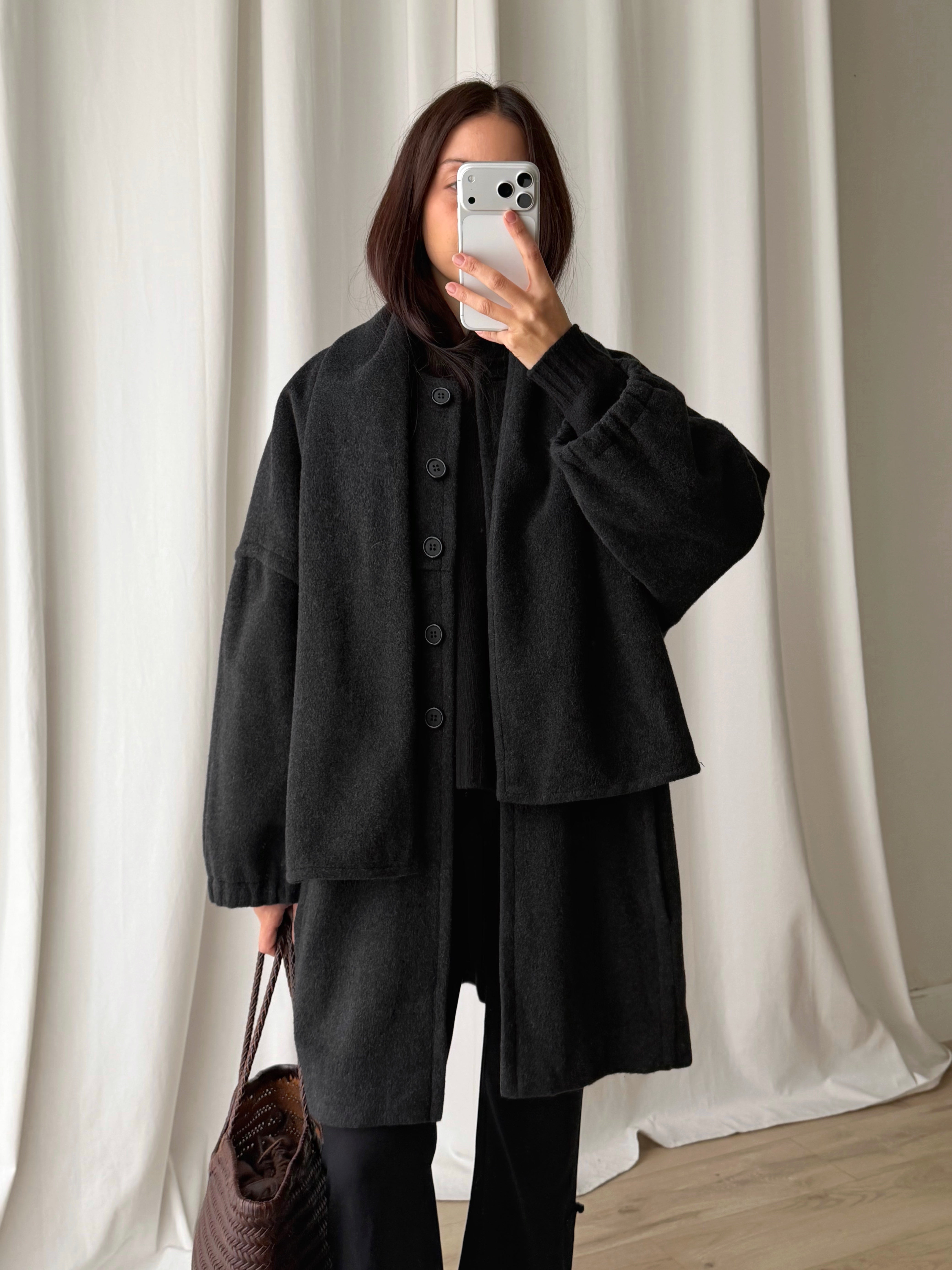 Luisa Spagnoli pure wool grey scarf coat