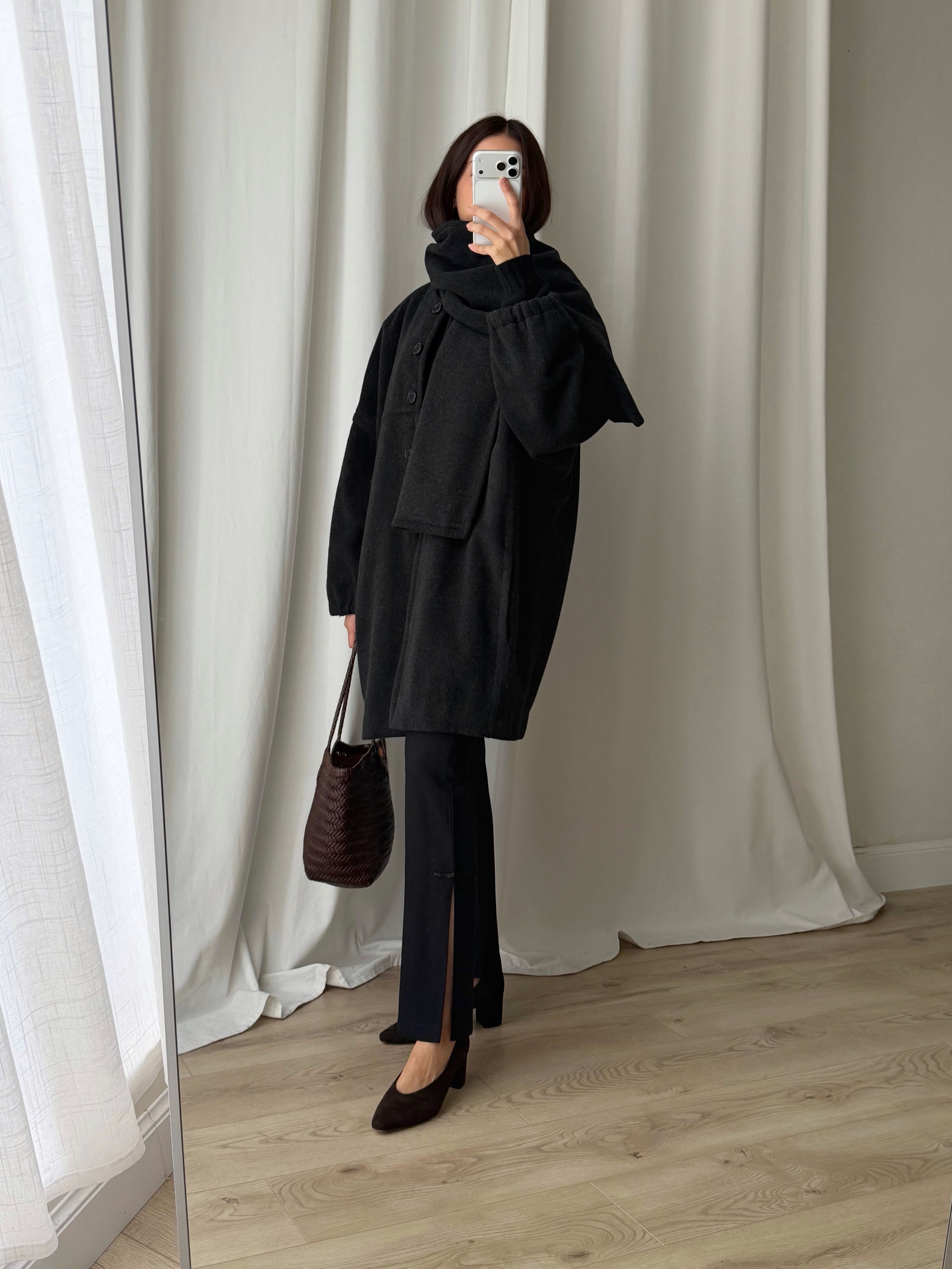 Luisa Spagnoli pure wool grey scarf coat