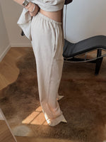 Linen and cotton wide leg pants - Beige