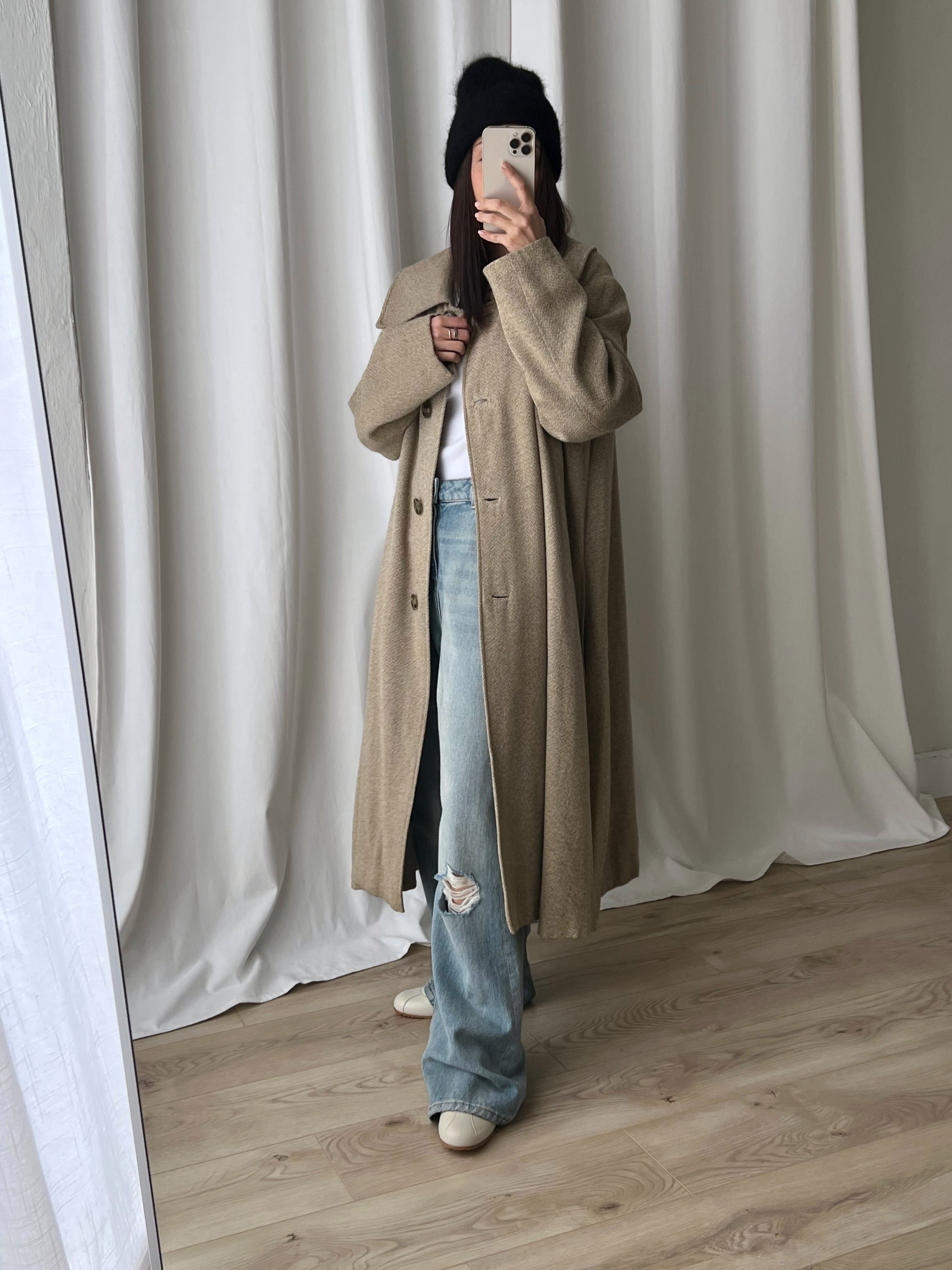 Tailored pure wool maxi collar coat