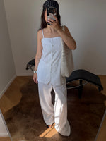 Linen and cotton spaghetti top - White