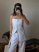 Linen and cotton spaghetti top - White