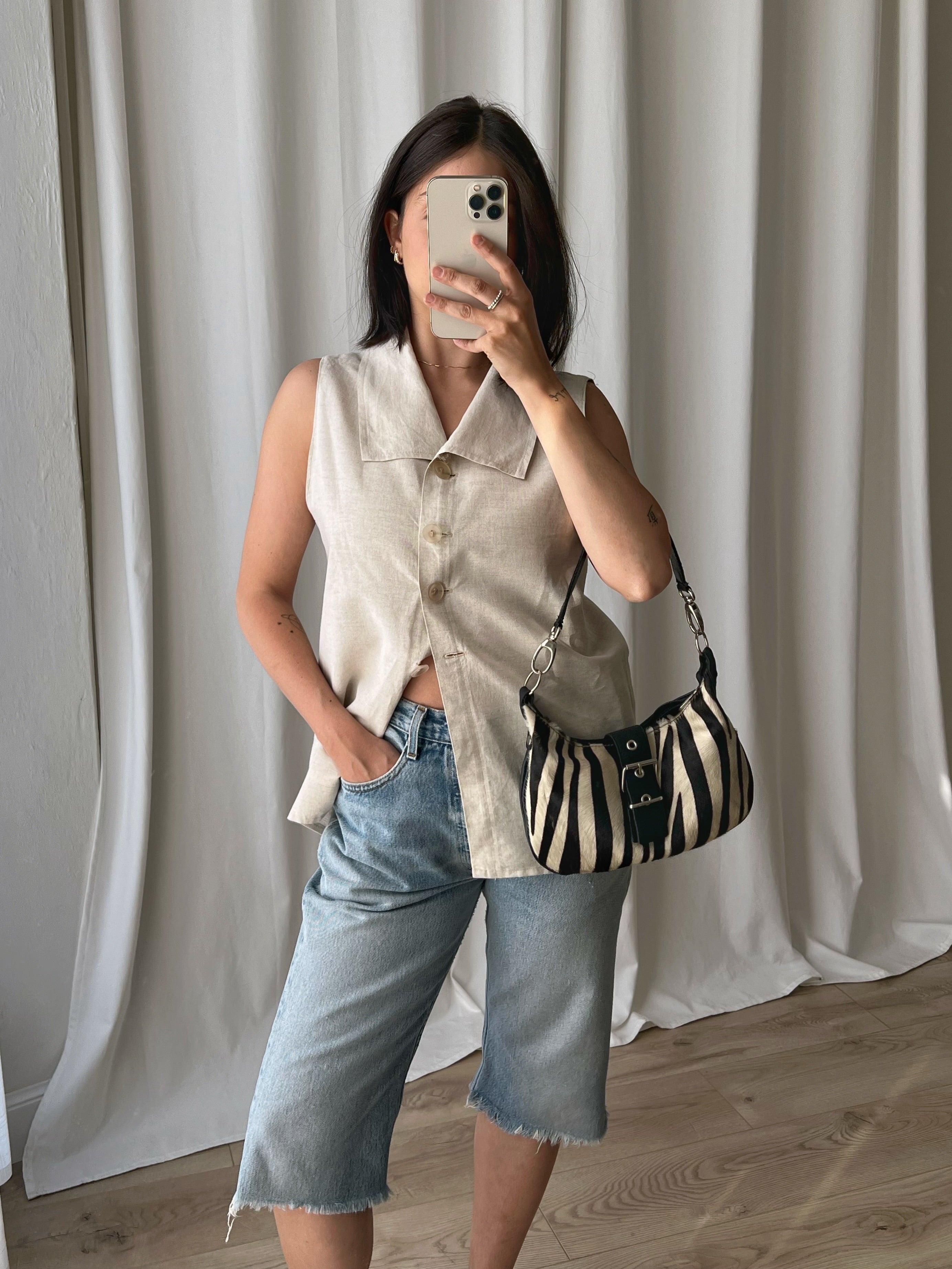 Linen beige sleeveless top