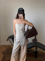 Linen and cotton spaghetti top - Beige