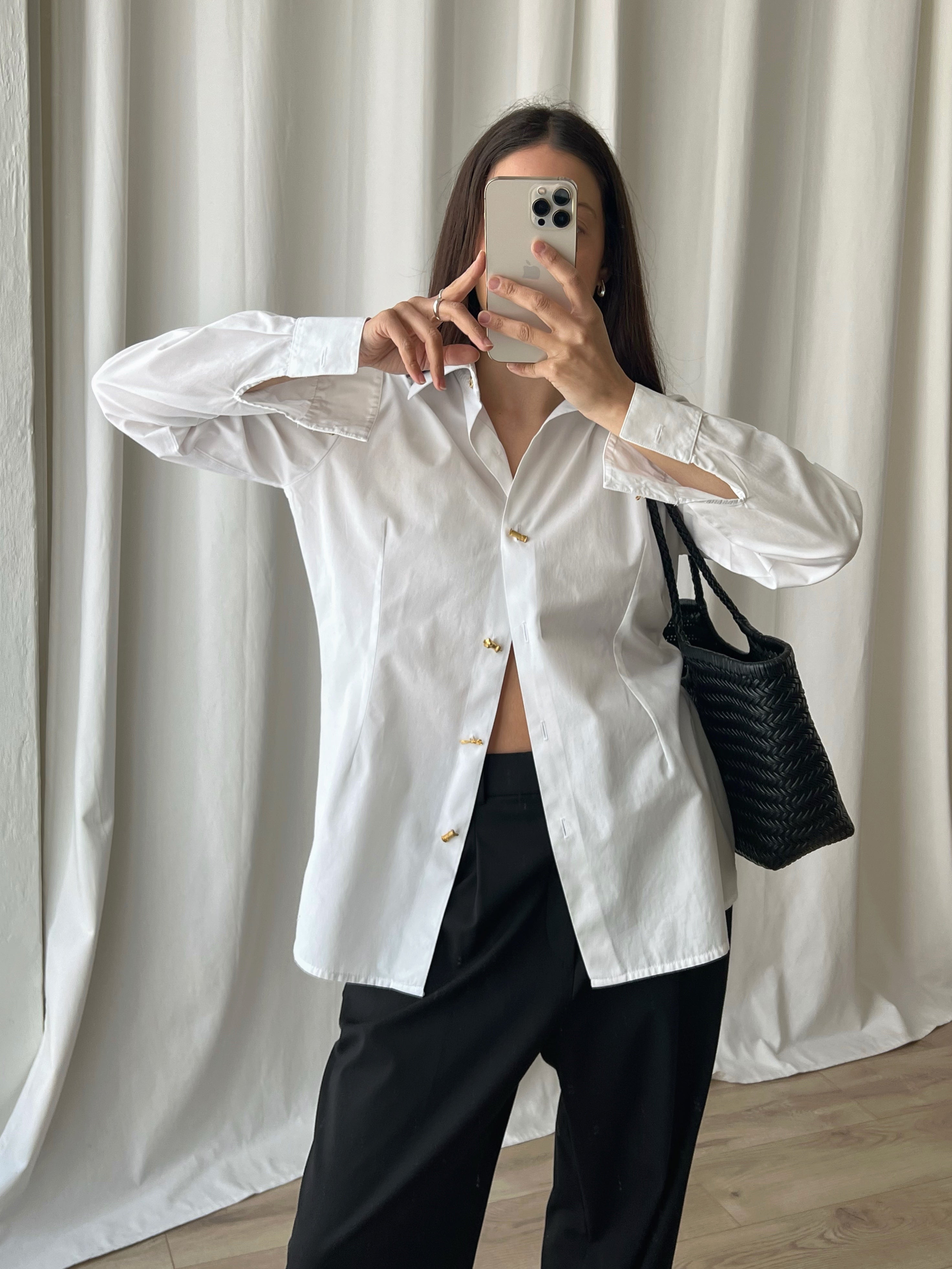 Pure cotton golden buttons white shirt