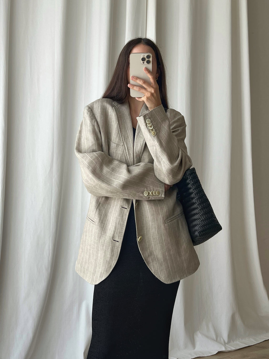 Pure linen genderless striped blazer