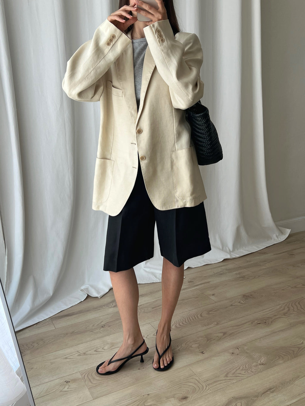 Pure linen genderless light beige blazer