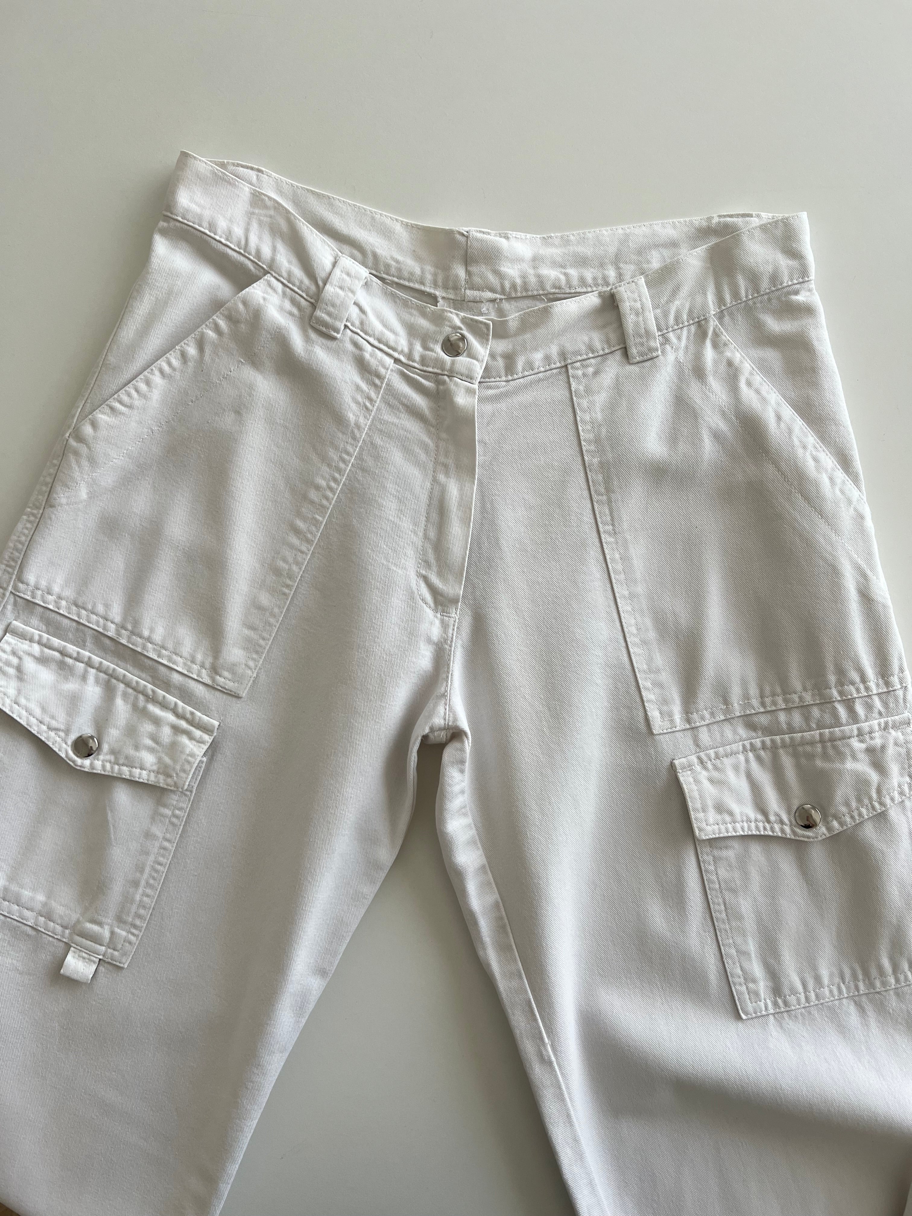 100% Cotton cargo white pants