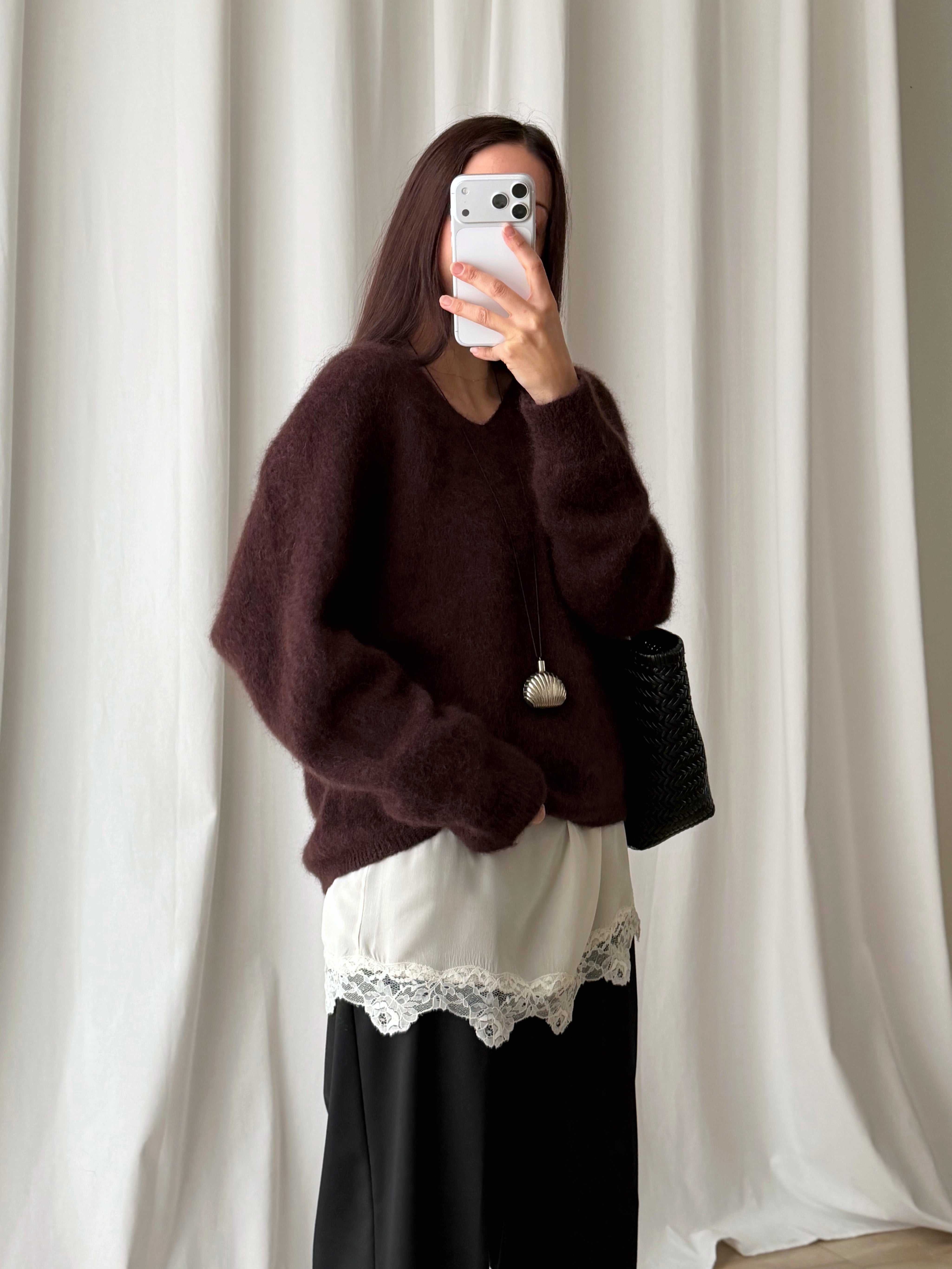 Kid mohair and wool soft pull - Fondente