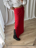 100% linen long red skirt