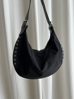 Nylon hobo bag with studs