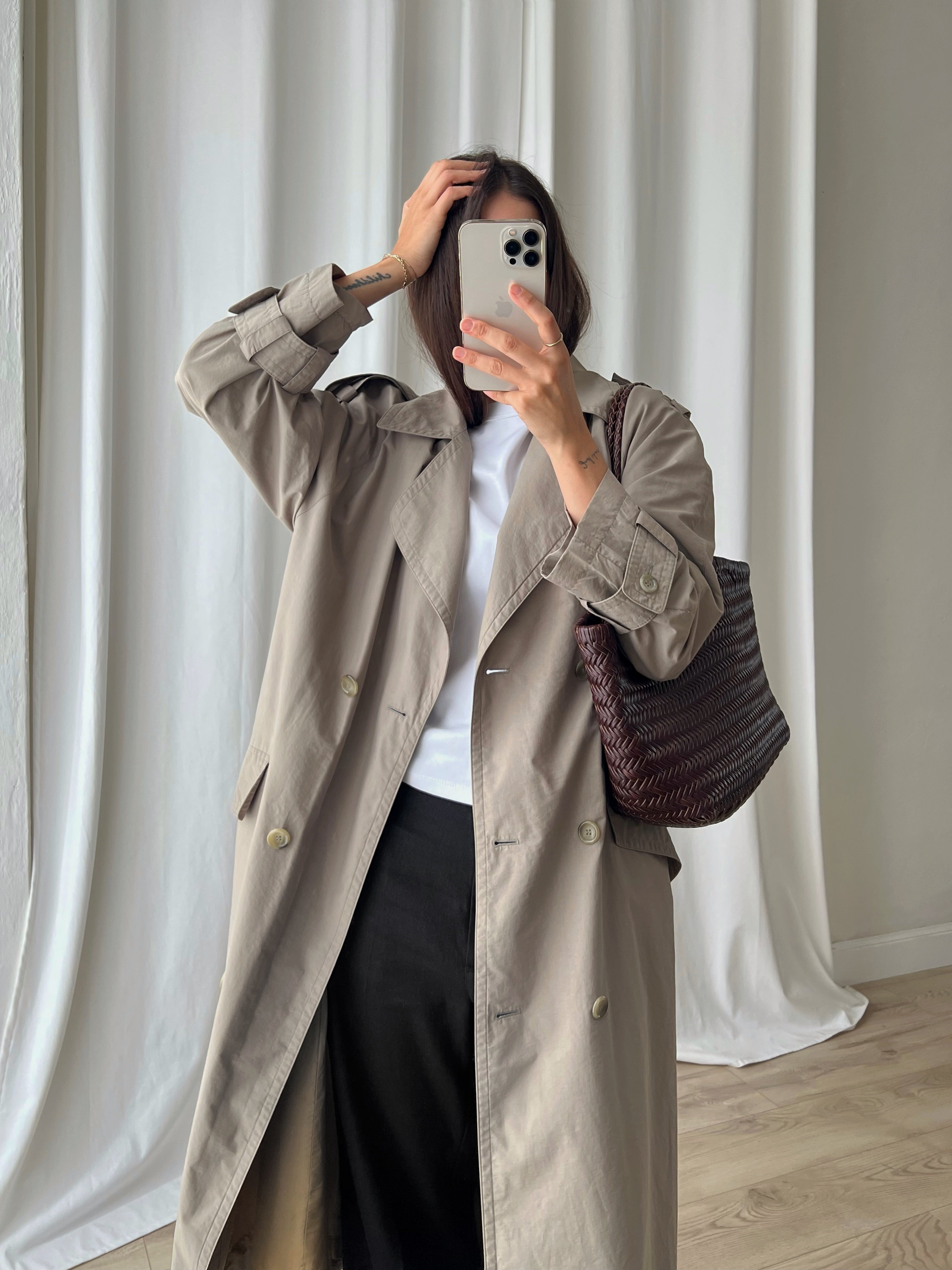 Cotton blend green long trench