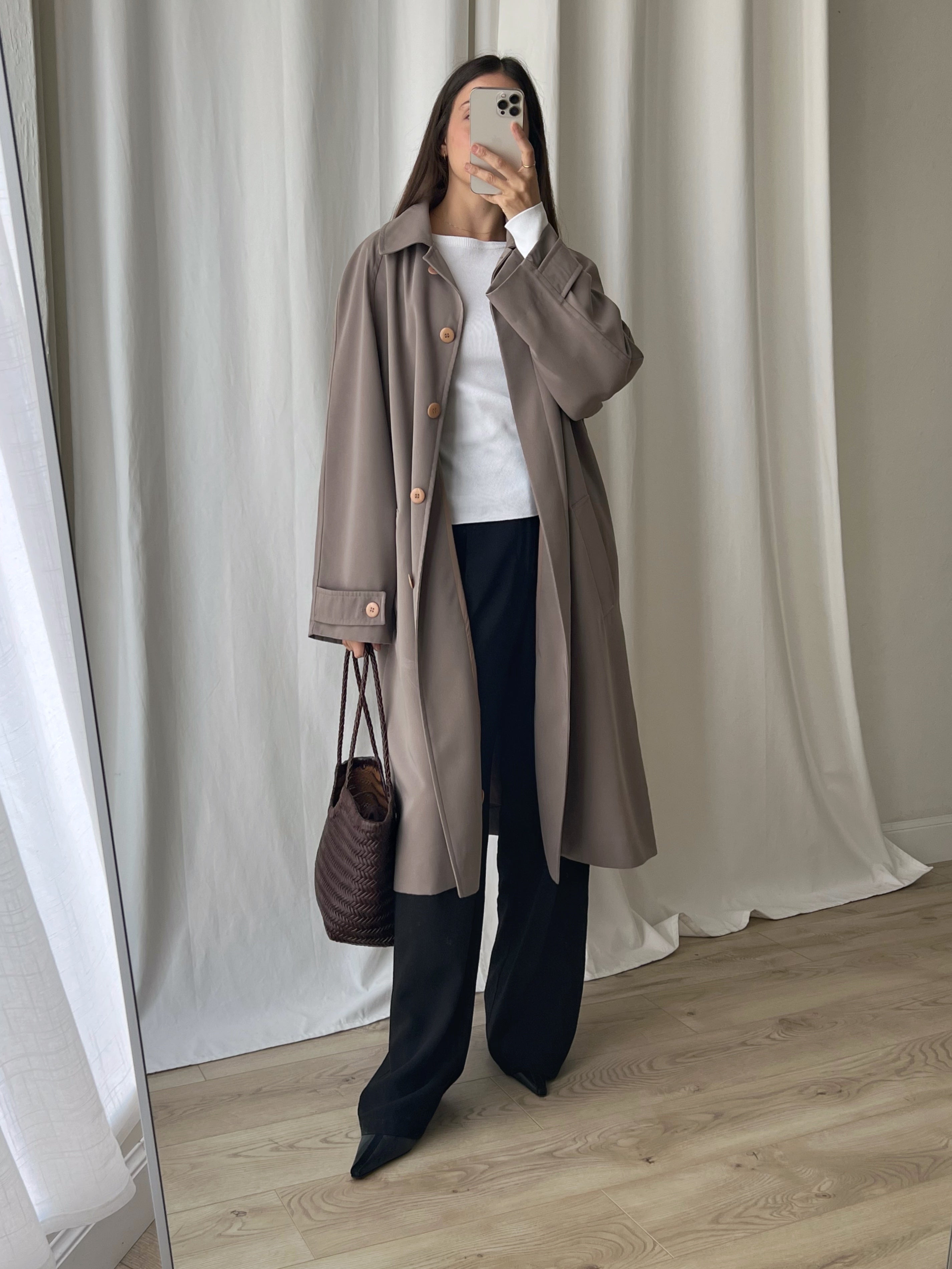 Wool blend mud green trench coat