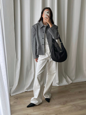 Wool blend crop grey jacket