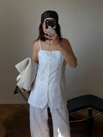 Linen and cotton spaghetti top - White