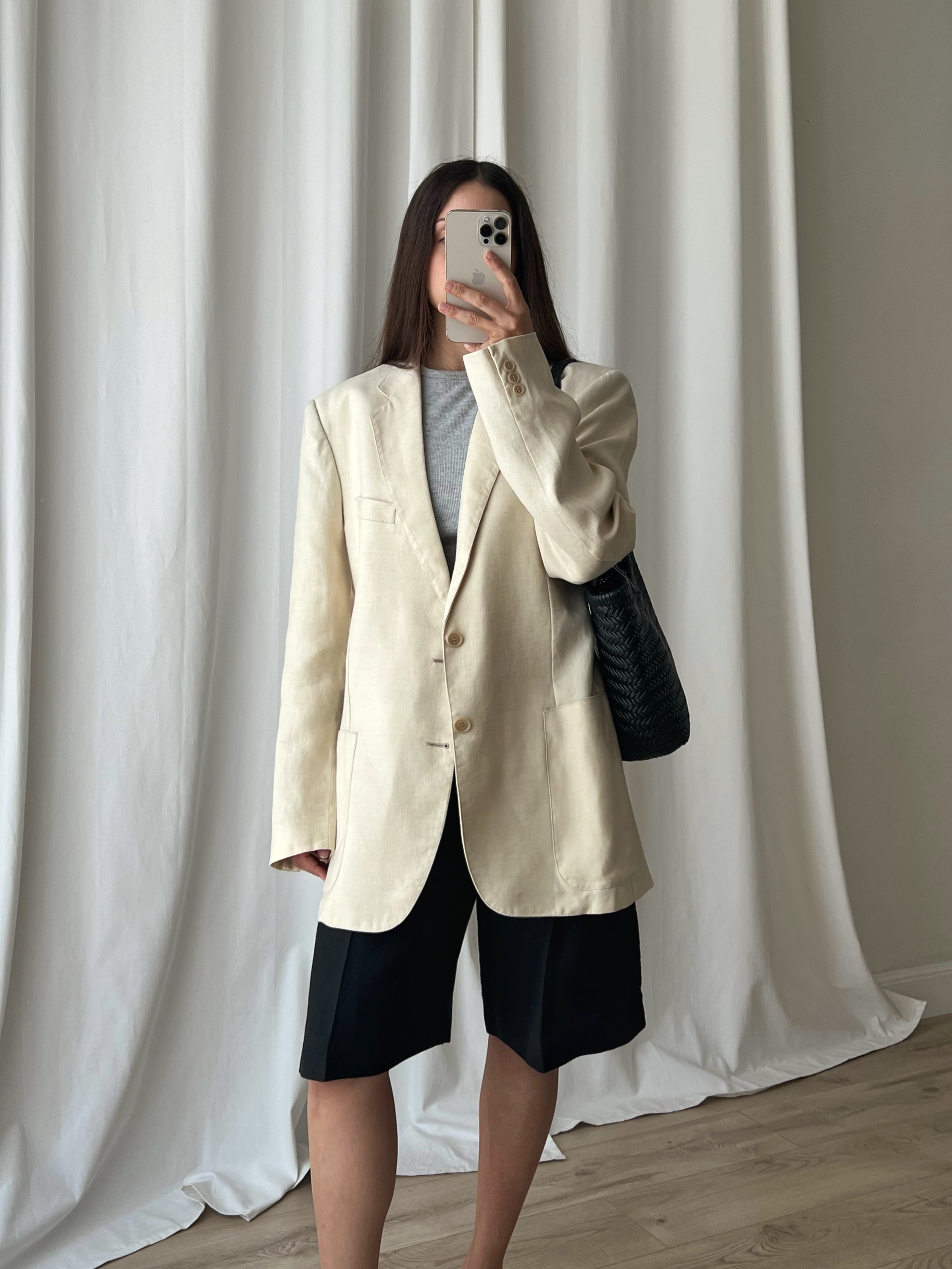 Pure linen genderless light beige blazer
