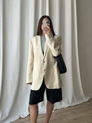 Pure linen genderless light beige blazer