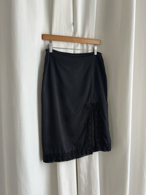 Pure silk lace details satin skirt