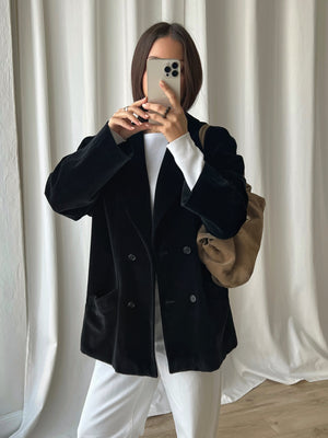 Double breast velvet black blazer