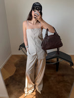 Linen and cotton spaghetti top - Beige