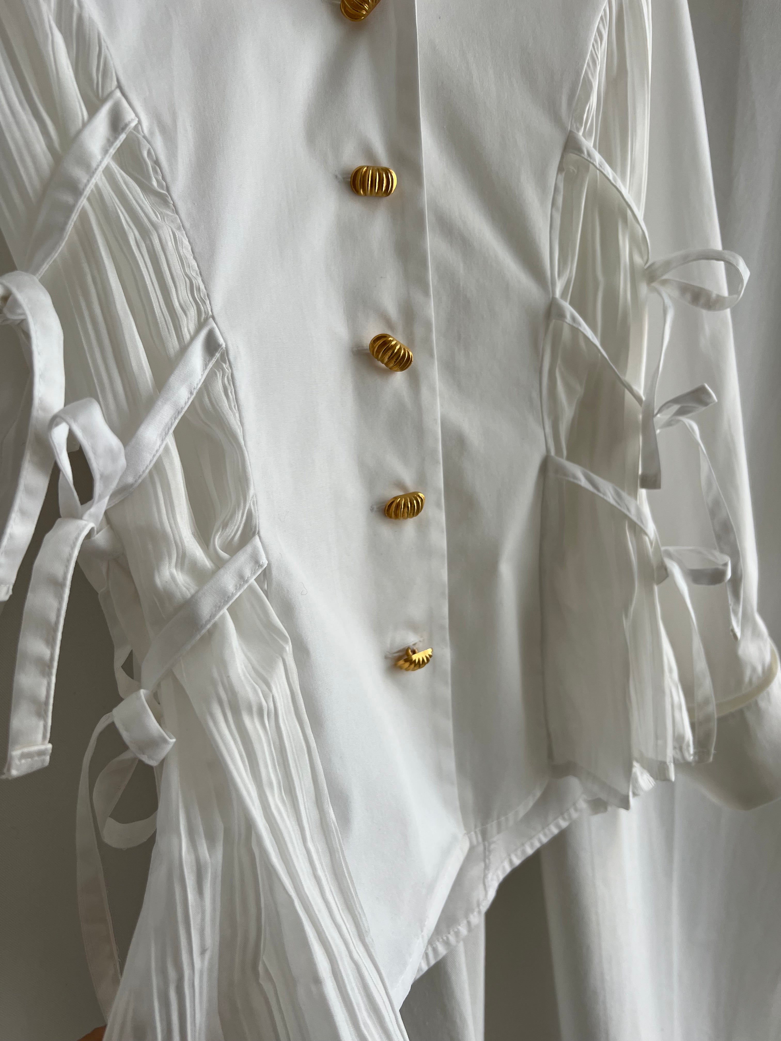 Pure cotton ribbon details white shirt