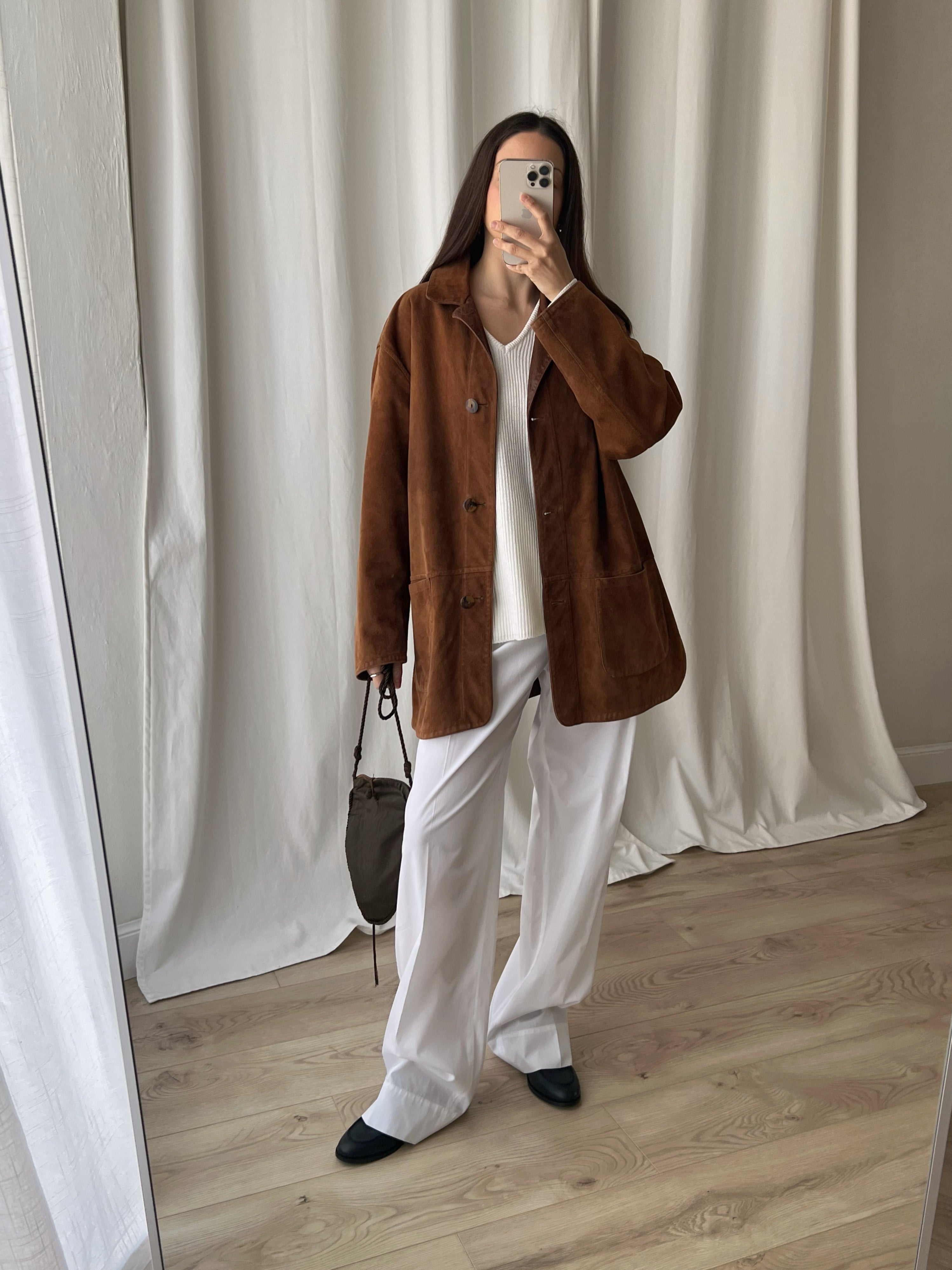 Real suede leather light brown jacket