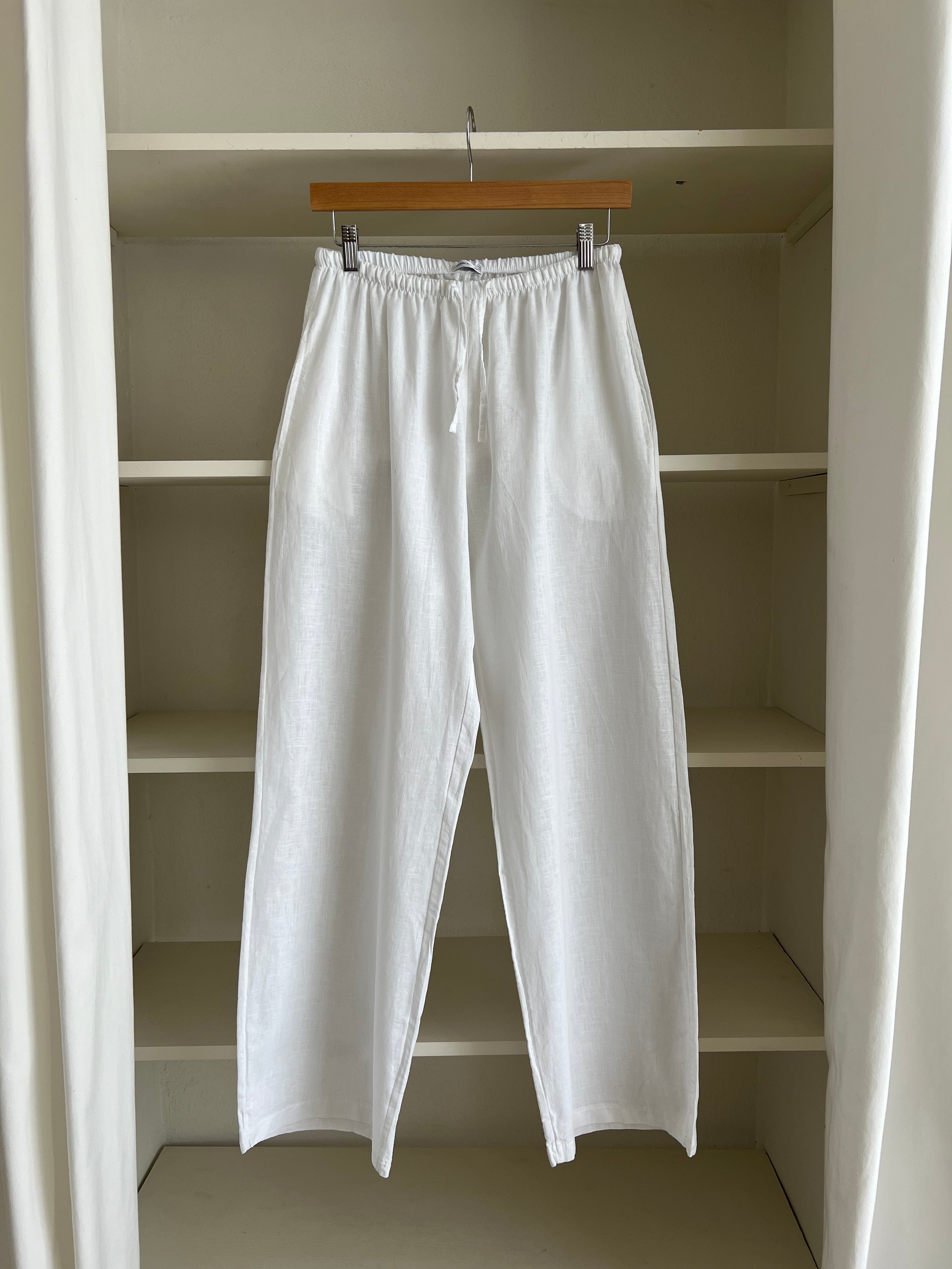 Linen and cotton wide leg pants - White