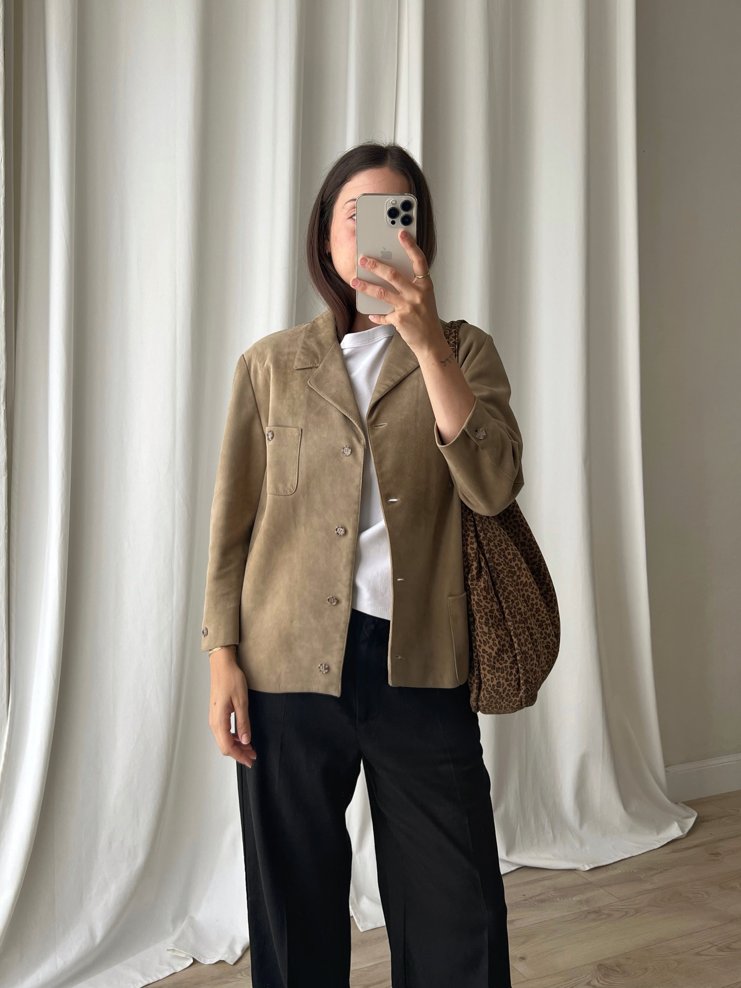Real suede leather beige jacket