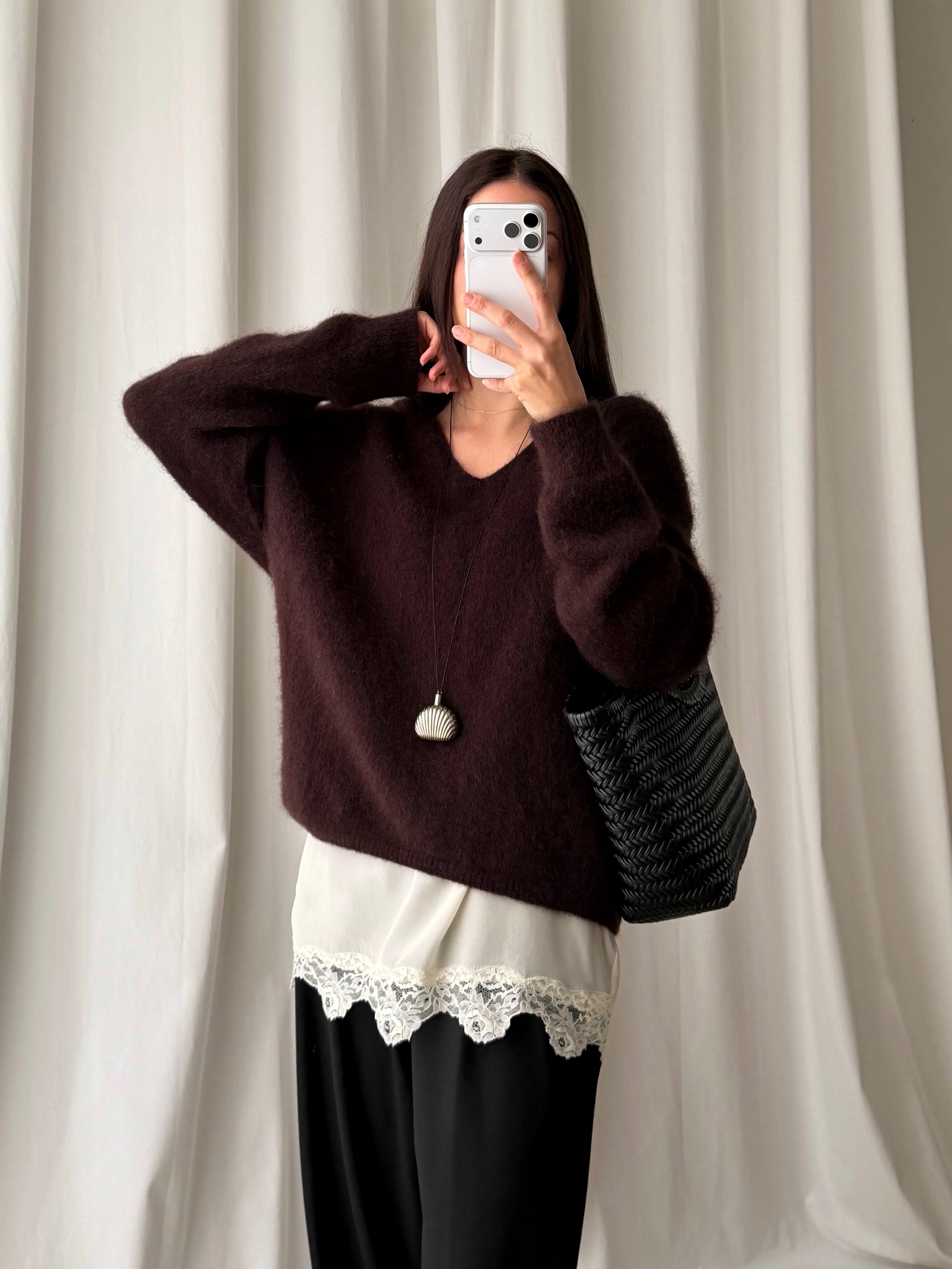 Kid mohair and wool soft pull - Fondente