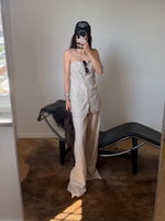 Linen and cotton wide leg pants - Beige