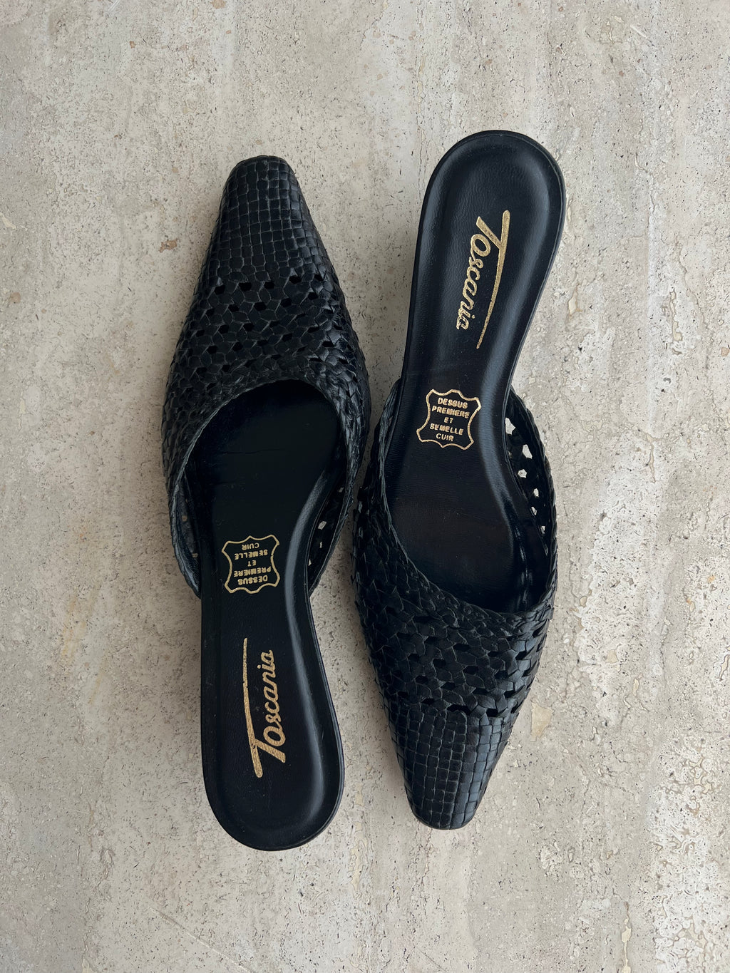 Woven real leather black mule