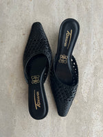 Woven real leather black mule