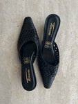 Woven real leather black mule