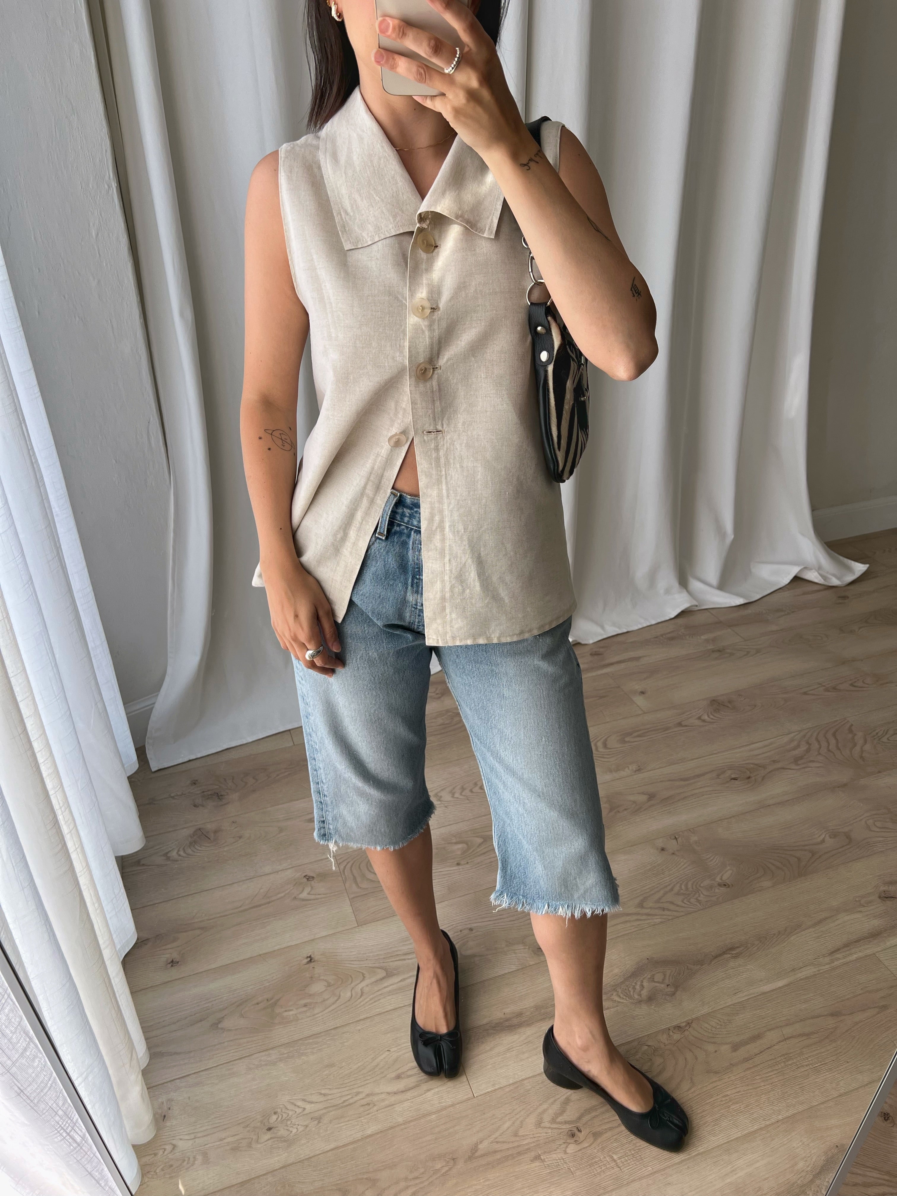 Linen beige sleeveless top