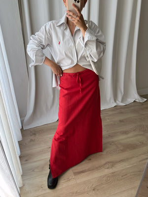 100% linen long red skirt