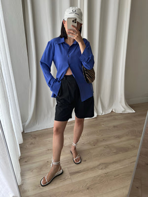 100% silk electric blu shirt