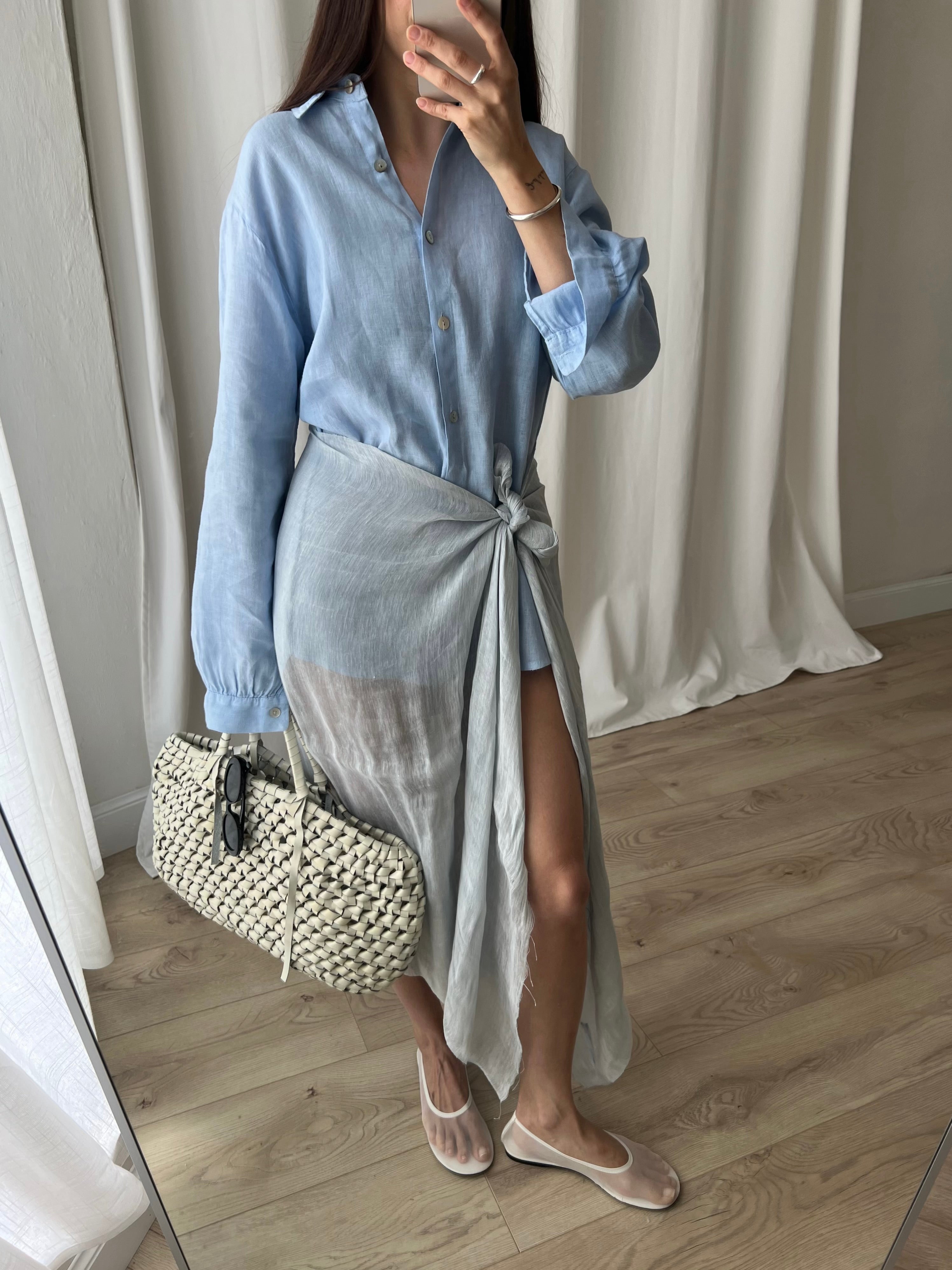 Linen & silk pareo - Dust blu