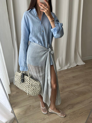 Linen & silk pareo - Dust blu