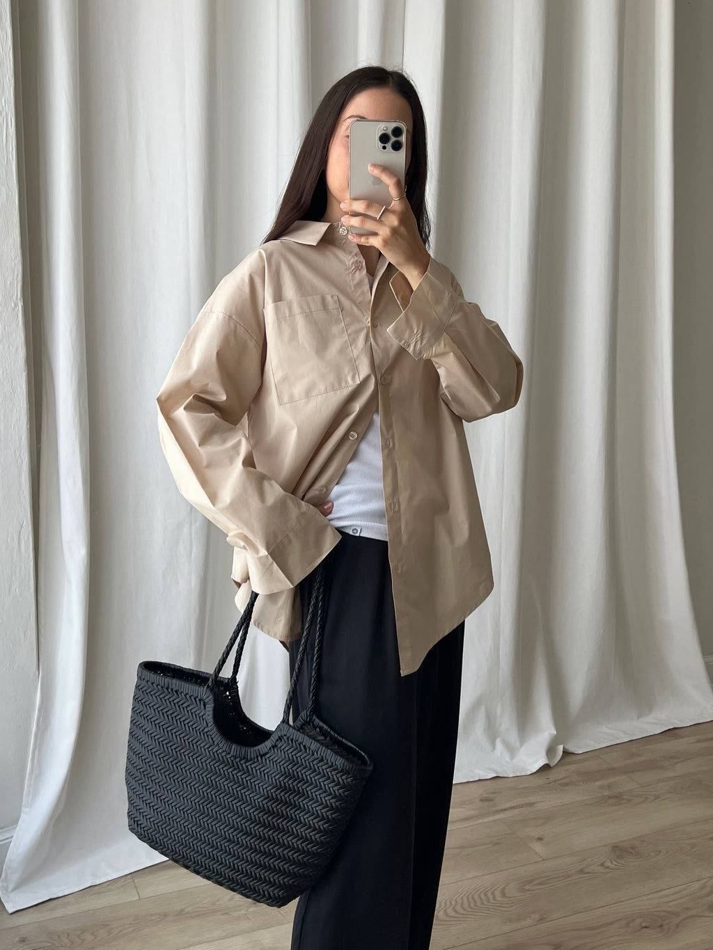 100% Cotton oversize shirt - Beige
