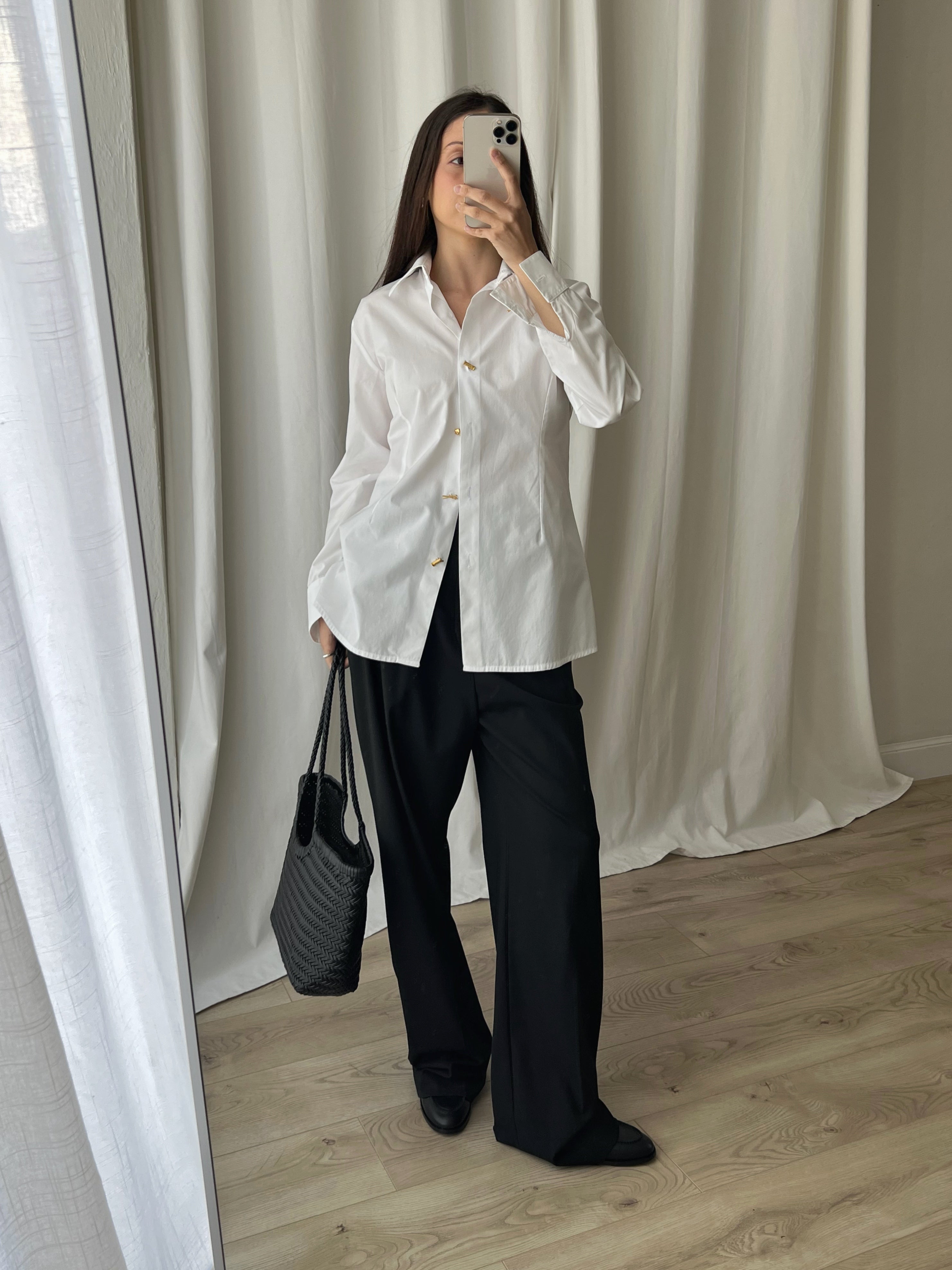 Pure cotton golden buttons white shirt