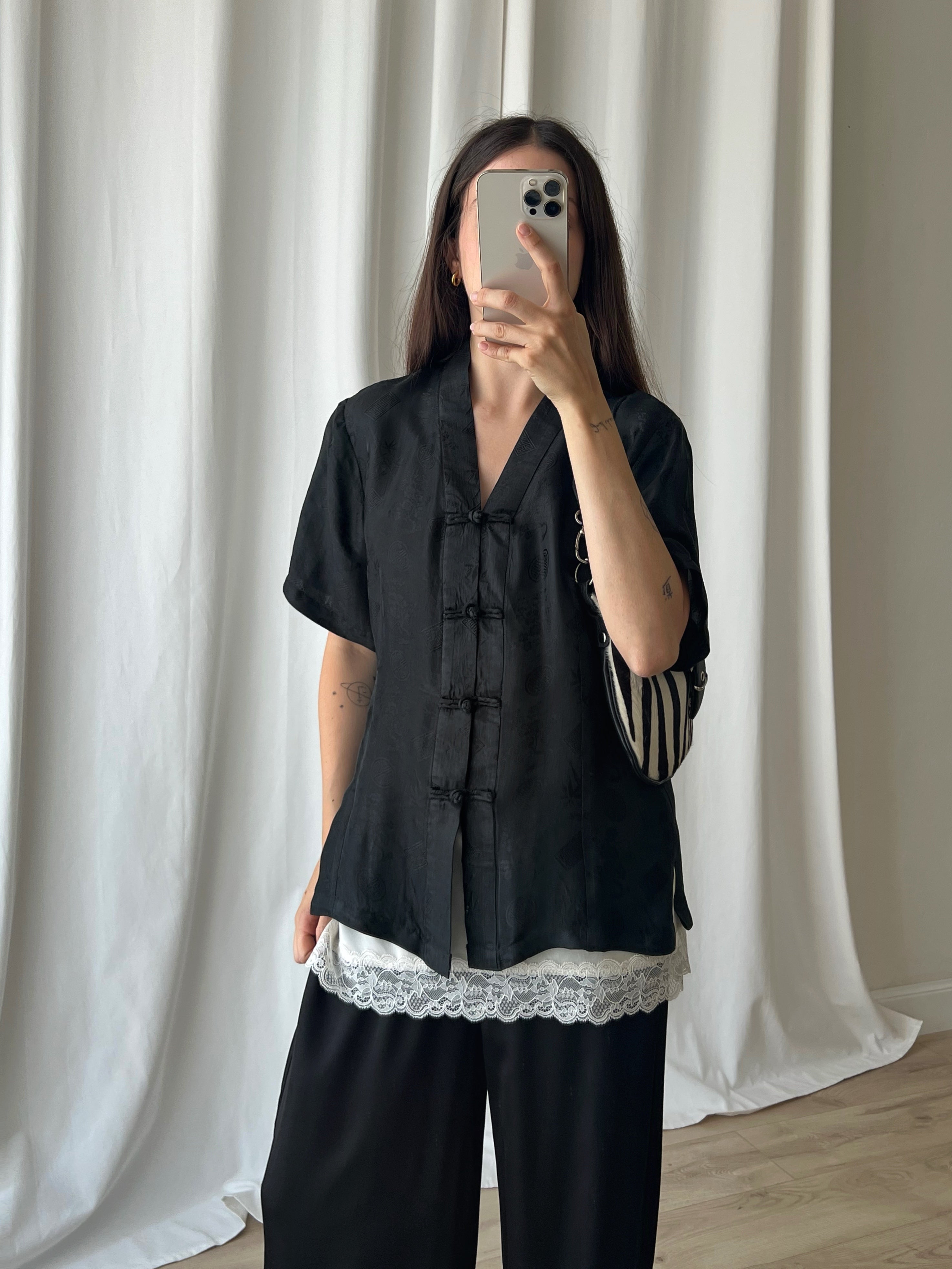 Pure silk oriental black shirt