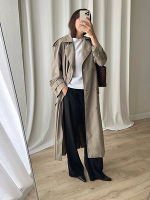 Cotton blend green long trench