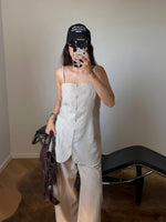 Linen and cotton spaghetti top - Beige
