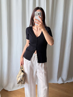 Cotton and viscose ribbed black top